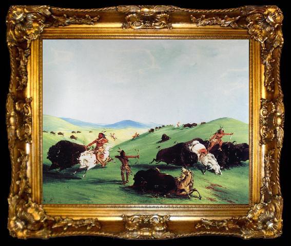 framed  George Catlin Buffalo Chase on the Upper Missouri, ta009-2